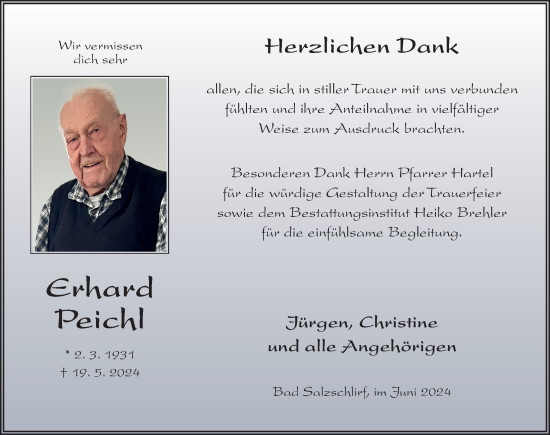 Traueranzeige von Erhard Peichl von FZ