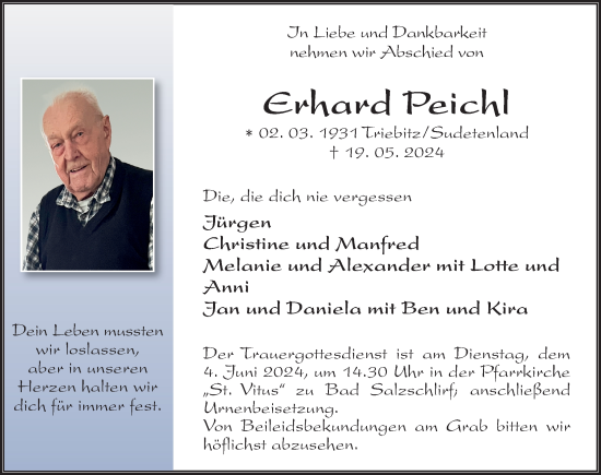 Traueranzeige von Erhard Peichl von FZ