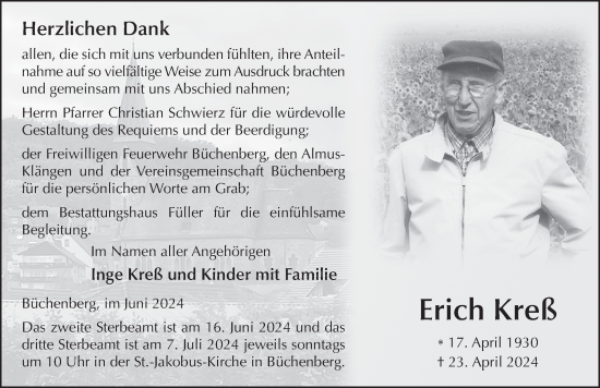 Traueranzeige von Erich Kreß von FZ