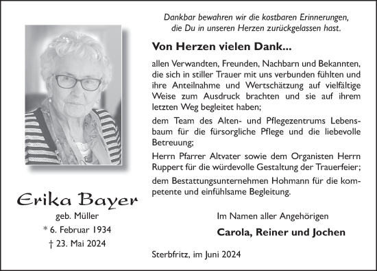 Traueranzeige von Erika Bayer von FZ