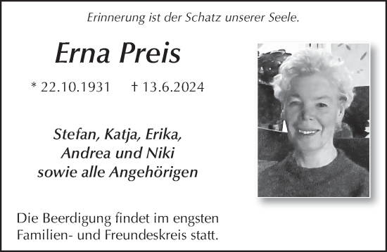 Traueranzeige von Erna Preis von FZ