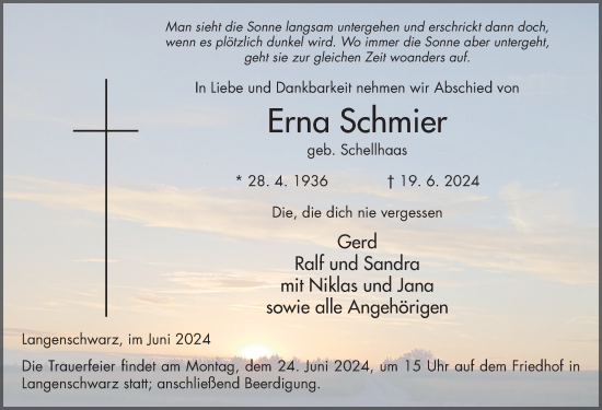 Traueranzeige von Erna Schmier von FZ