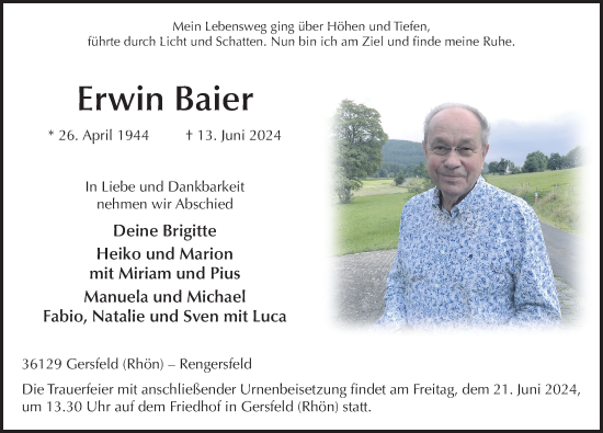 Traueranzeige von Erwin Baier von FZ