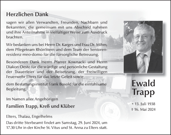 Traueranzeige von Ewald Trapp von FZ