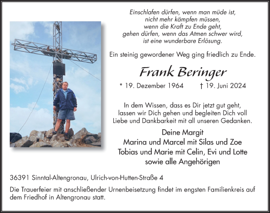 Traueranzeige von Frank Beringer von FZ