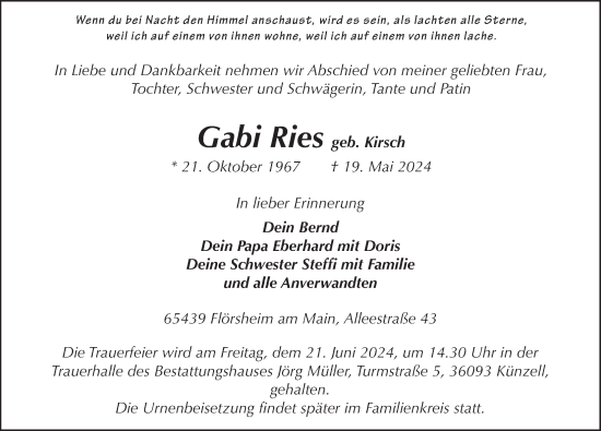 Traueranzeige von Gabi Ries von FZ