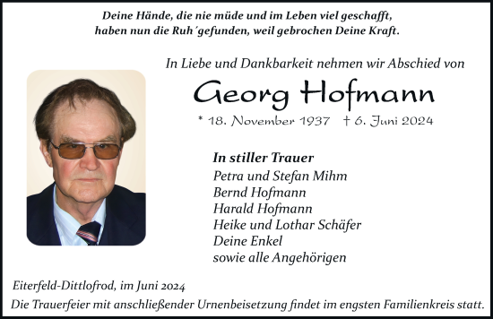 Traueranzeige von Georg Hofmann von FZ