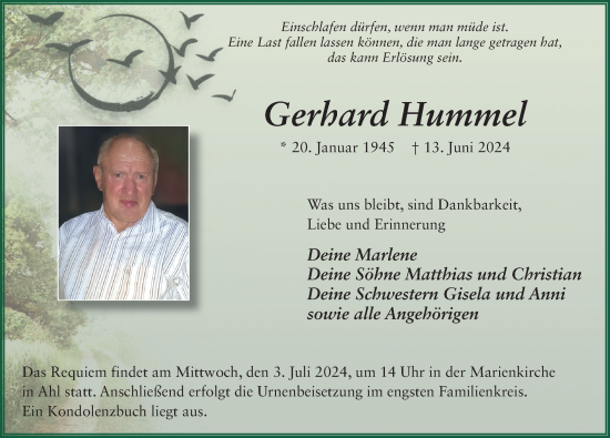 Traueranzeige von Gerhard Hummel von FZ