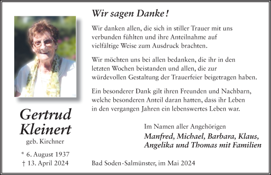Traueranzeige von Gertrud Kleinert von FZ