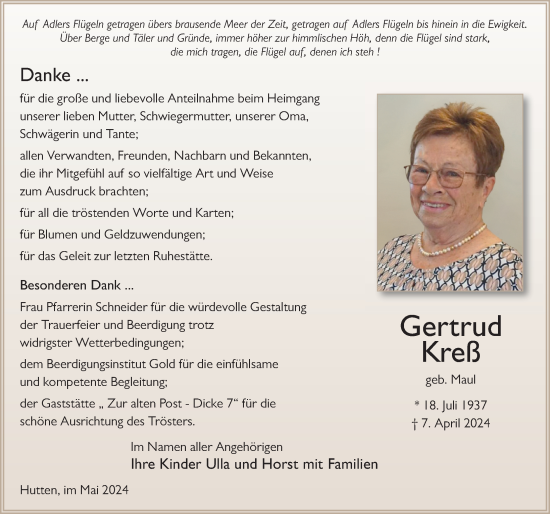 Traueranzeige von Gertrud Kreß von FZ