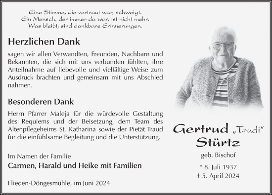 Traueranzeige von Gertrud Stürtz von FZ