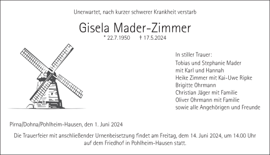 Traueranzeige von Gisela Mader-Zimmer von FZ