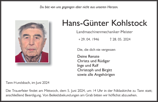 Traueranzeige von Hans-Günter Kohlstoclk von FZ
