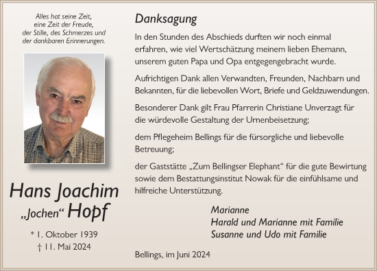 Traueranzeige von Hans Joachim Hopf von FZ