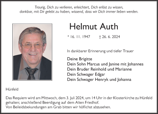 Traueranzeige von Helmut Auth von FZ