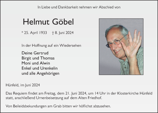 Traueranzeige von Helmut Göbel von FZ