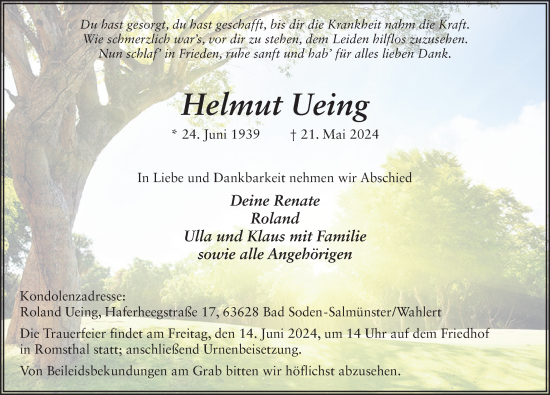Traueranzeige von Helmut Ueing von FZ