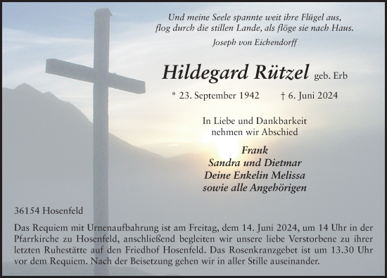 Traueranzeige von Hildegard Rützel von FZ