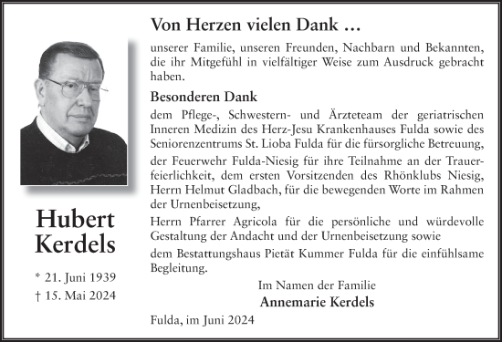 Traueranzeige von Hubert Kerdels von FZ