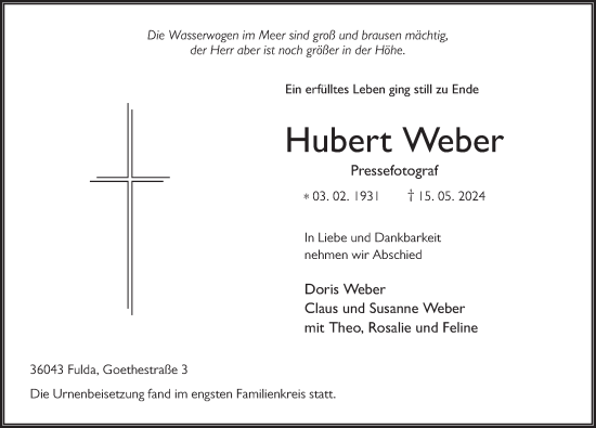 Traueranzeige von Hubert Weber von FZ