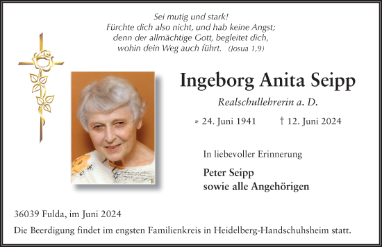 Traueranzeige von Ingeborg Anita Seipp von FZ