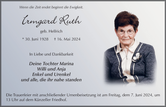 Traueranzeige von Irmgard Ruth von FZ