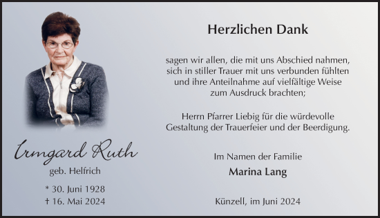 Traueranzeige von Irmgard Ruth von FZ