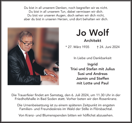 Traueranzeige von Jo Wolf von FZ