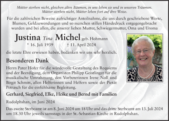 Traueranzeige von Justina Michel von FZ