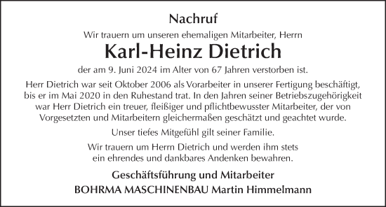 Traueranzeige von Karl-Heinz Dietrich von FZ
