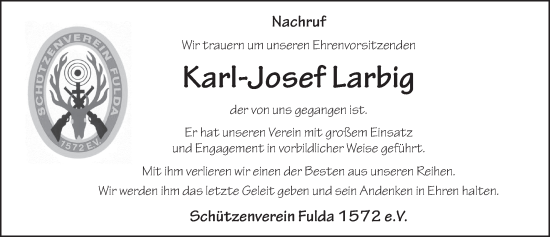 Traueranzeige von Karl-Josef Larbig von FZ