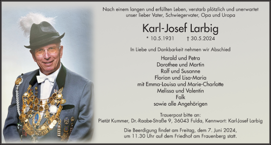 Traueranzeige von Karl-Josef Larbig von FZ