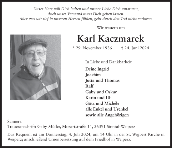 Traueranzeige von Karl Kaczmarek von FZ