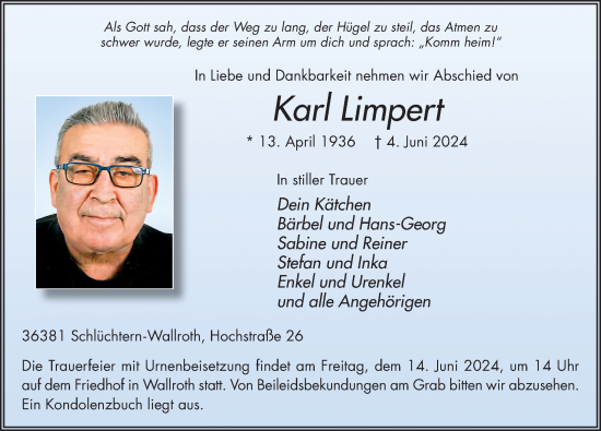 Traueranzeige von Karl Limpert von FZ