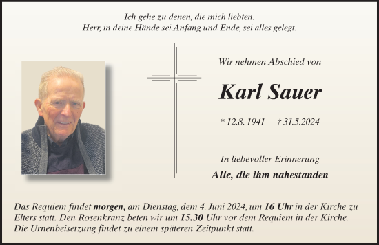Traueranzeige von Karl Sauer von FZ