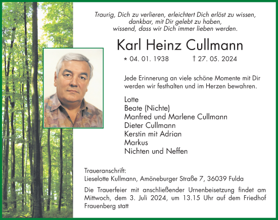 Traueranzeige von Karl Heinz Cullmann von FZ