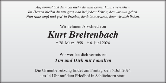 Traueranzeige von Kurt Breitenbach von FZ