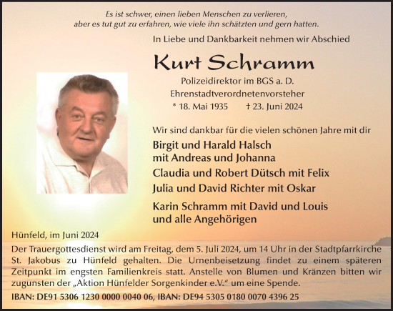 Traueranzeige von Kurt Schramm von FZ