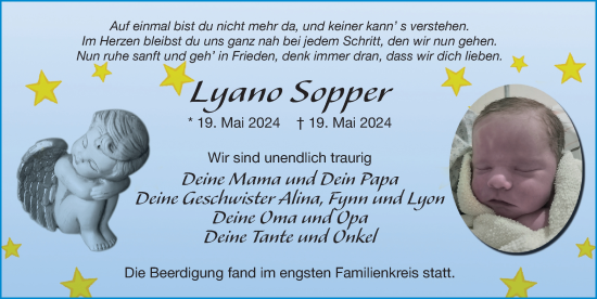 Traueranzeige von Lyano Sopper von FZ