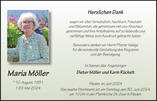 Traueranzeige von Maria Möller von FZ