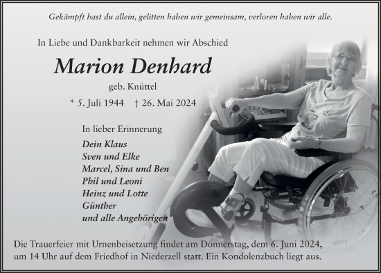 Traueranzeige von Marion Denhard von FZ