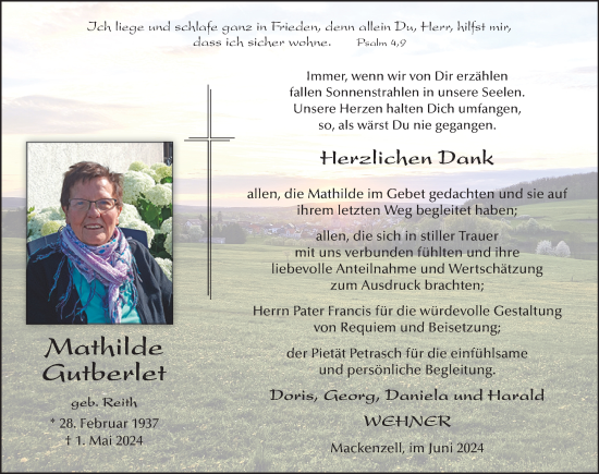 Traueranzeige von Mathilde Gutberlet von FZ