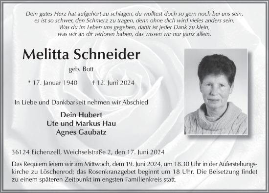 Traueranzeige von Melitta Schneider von FZ