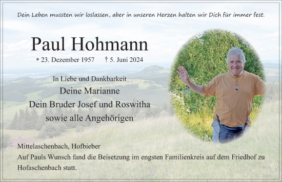 Traueranzeige von Paul Hohmann von FZ