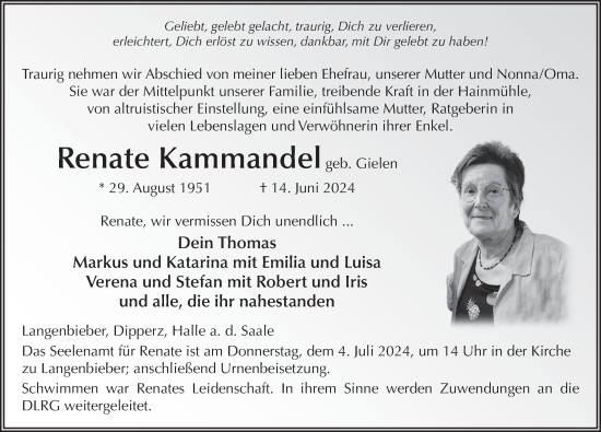 Traueranzeige von Renate Kammandel von FZ