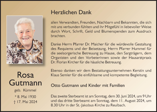 Traueranzeige von Rosa Gutmann von FZ
