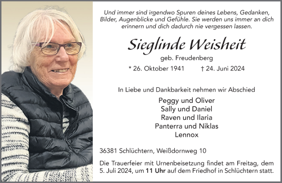 Traueranzeige von Sieglinde Weisheit von FZ