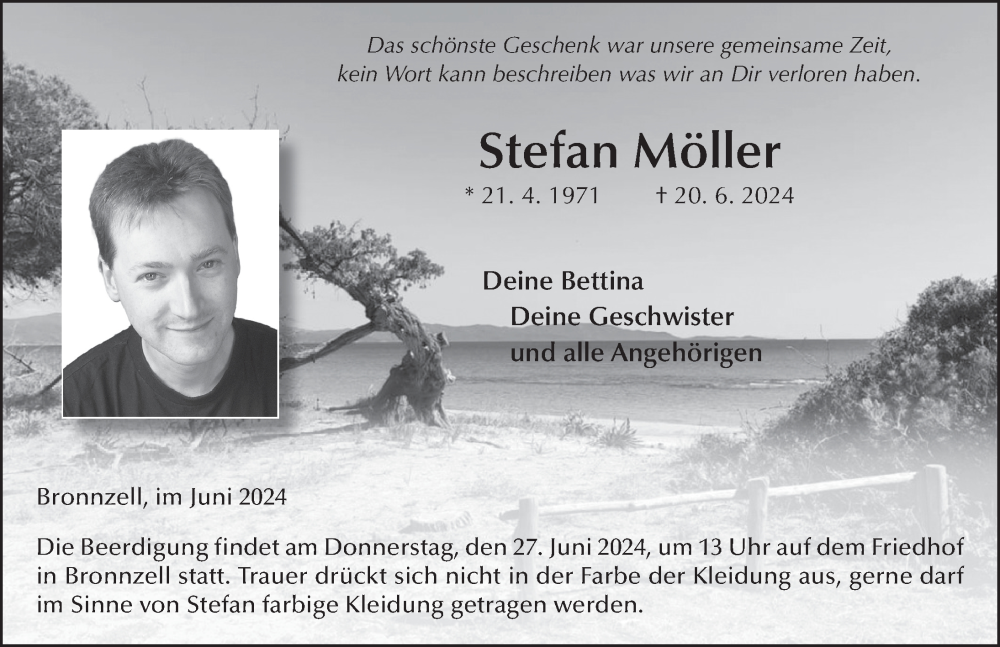  Traueranzeige für Stefan Möller vom 25.06.2024 aus FZ