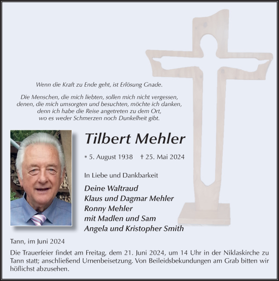 Traueranzeige von Tilbert Mehler von FZ