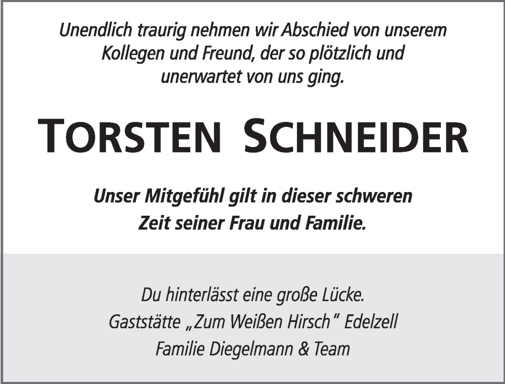  Traueranzeige für Torsten Schneider vom 25.06.2024 aus FZ
